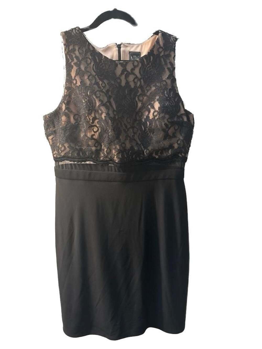Nightway Black Lace Illusion Waist Sleeveless Sheath Dress Size 14P